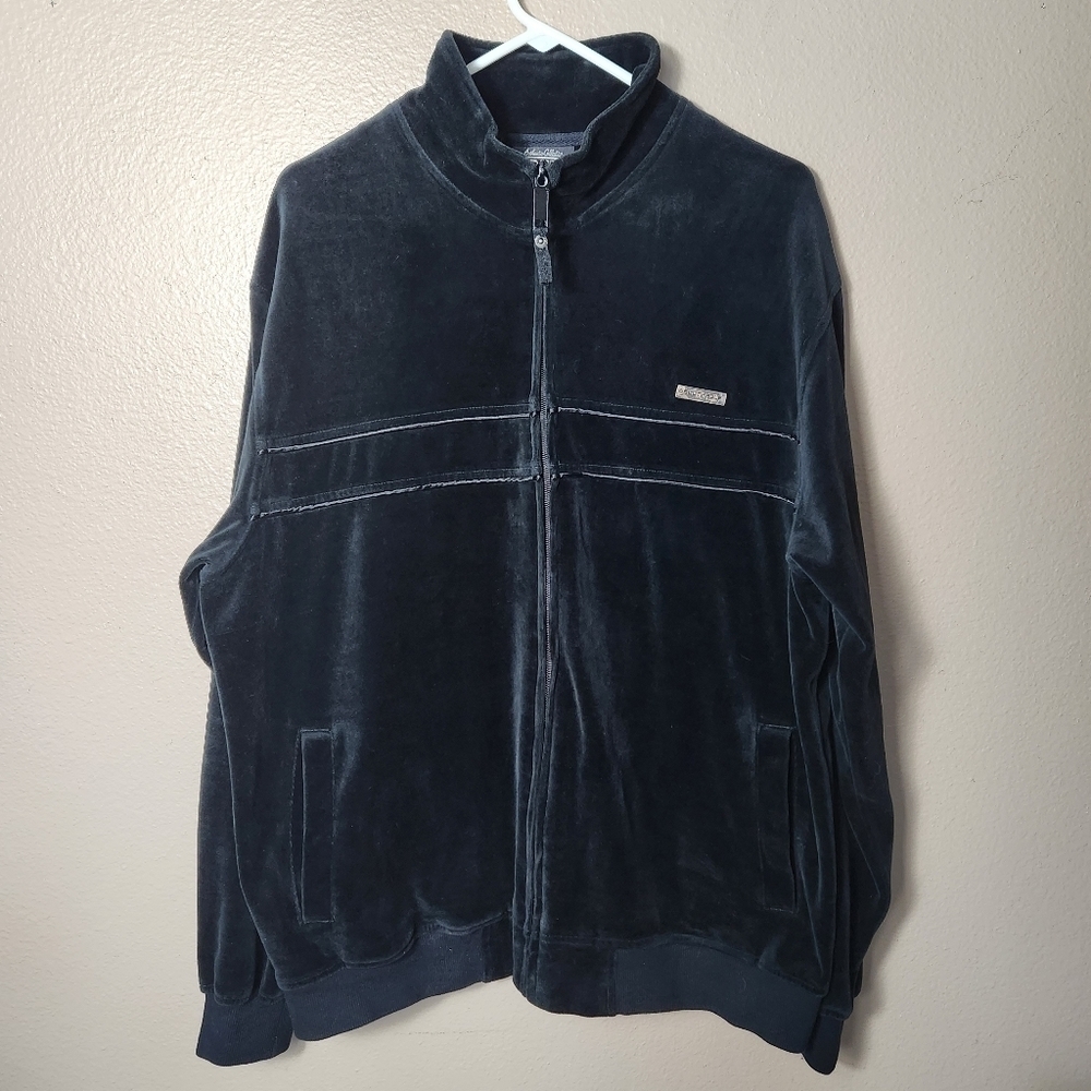South Pole Vintage Mens Black Velour Full Zip Track Jacket-Size L
